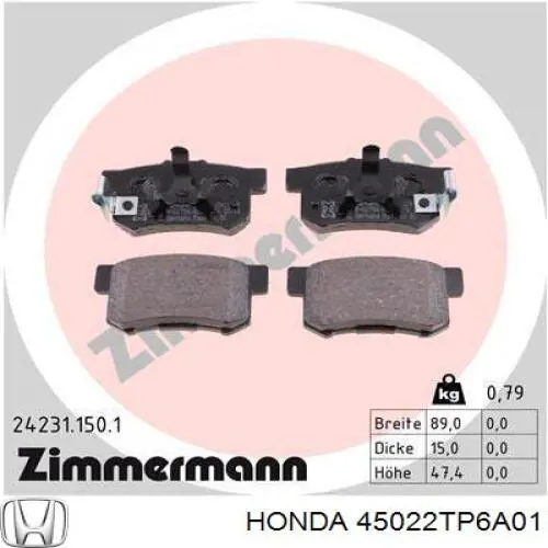 Гальмівні колодки Honda 45022TP6A01 ціна, від 30.32 USD