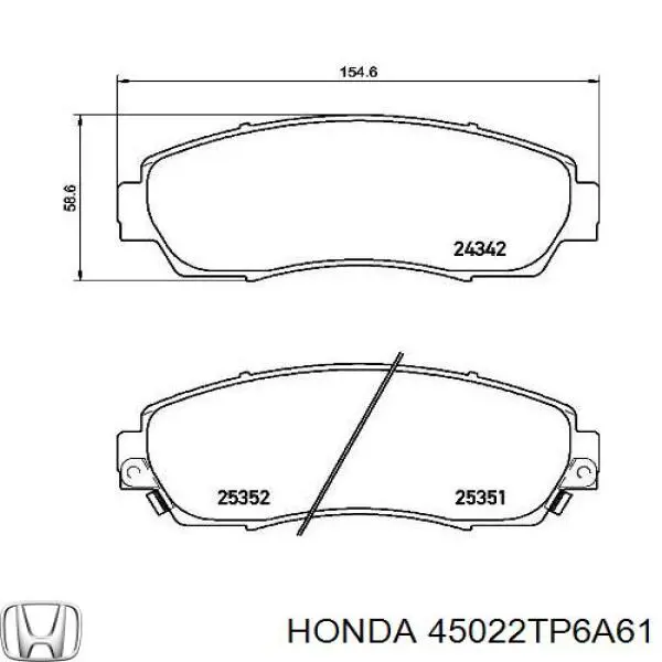 45022TP6A61 Honda колодки гальмівні передні, дискові