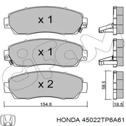 Купити 45022TP6A61 Honda Колодки гальмівні передні, дискові