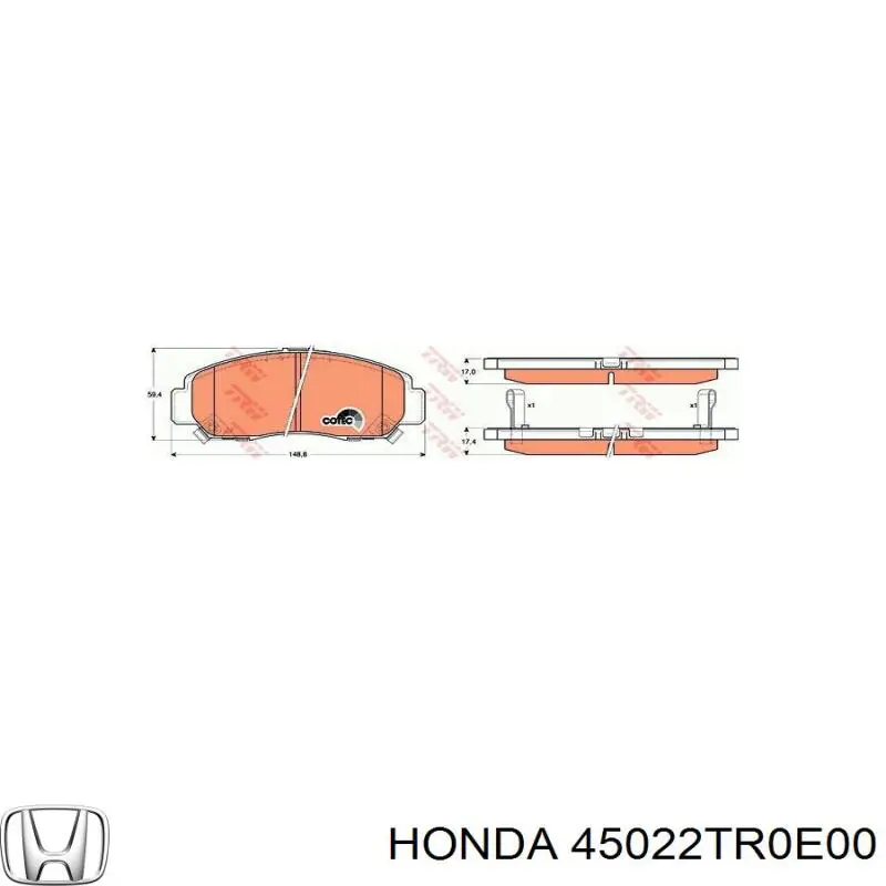 45022TR0E00 Honda колодки гальмівні передні, дискові