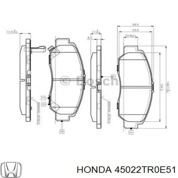 45022TR0E51 Honda колодки гальмівні передні, дискові