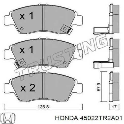 Передні тормозні колодки 45022TR2A01 Honda