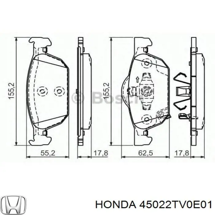 Колодки гальмівні передні, дискові 45022TV0E01 Honda