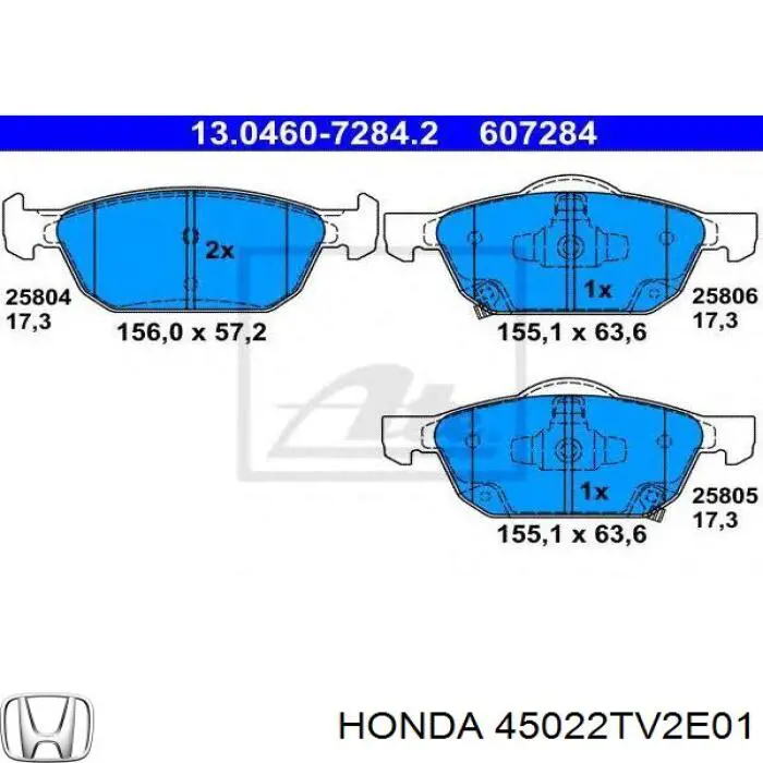 Колодки гальмівні передні, дискові 45022TV2E01 Honda