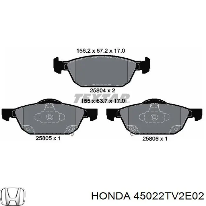 Гальмівні колодки Honda 45022TV2E02 ціна, від 40.50 USD