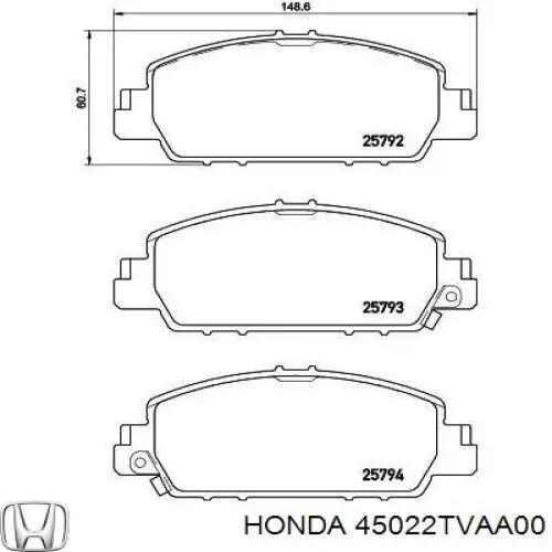 Купити 45022TVAA00 Honda Колодки гальмівні передні, дискові