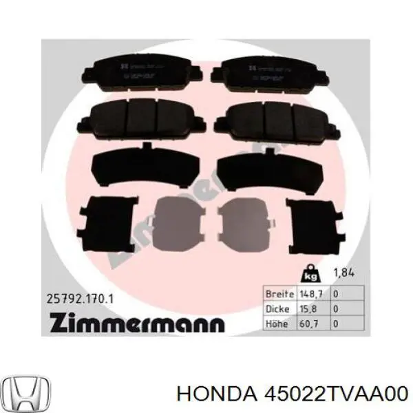 45022TVAA00 Honda Передні гальмівні колодки