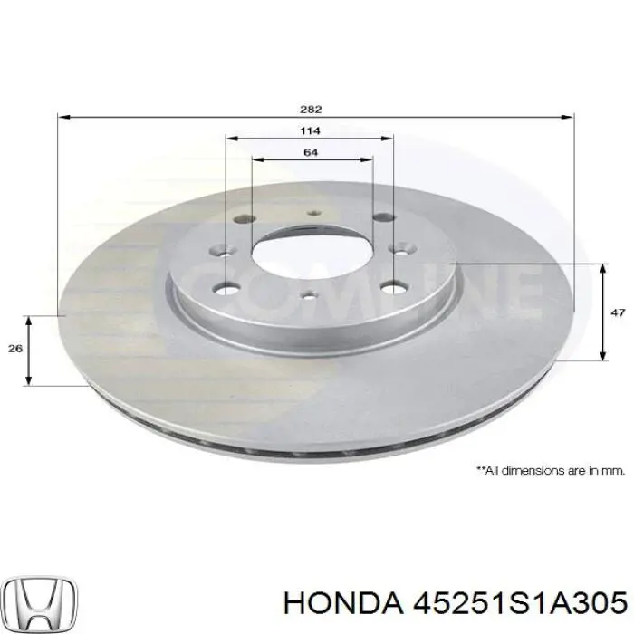 Гальмівні диски передні 45251S1A305 Honda