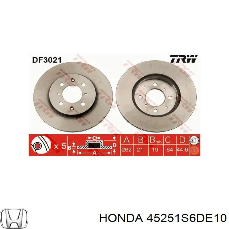 45251S6DE10 Honda диск гальмівний передній