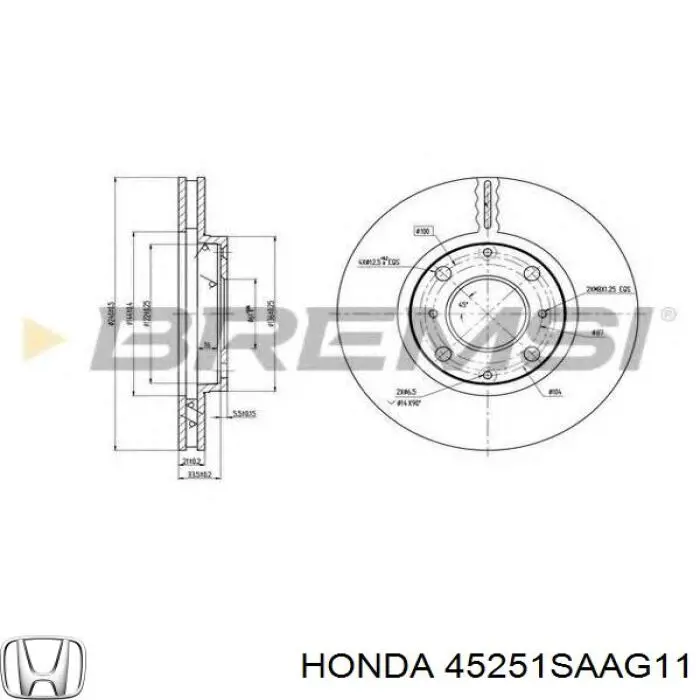 Диск гальмівний передній Honda 45251SAAG11