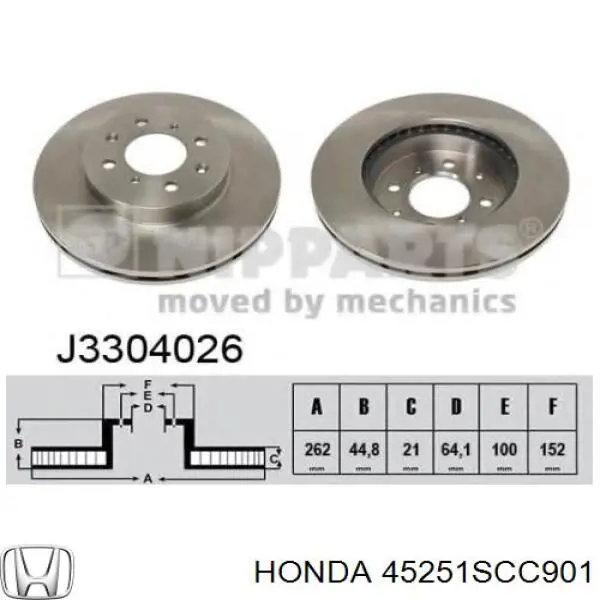 Диск гальмівний передній 45251SCC901 Honda