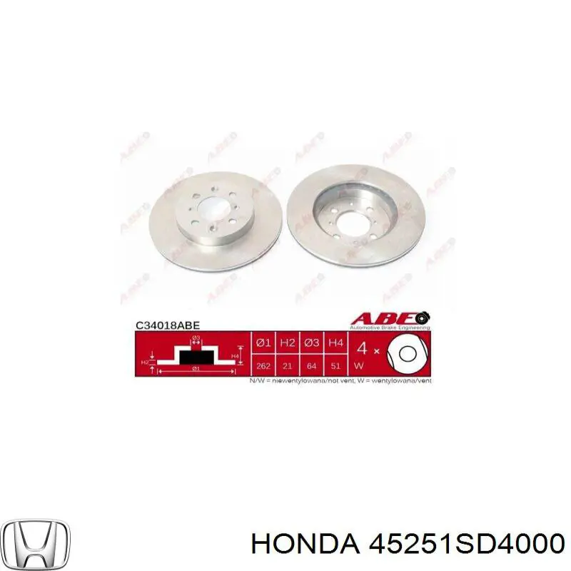 Диск переднього гальма Honda 45251SD4000 ціна, від 34.48 USD