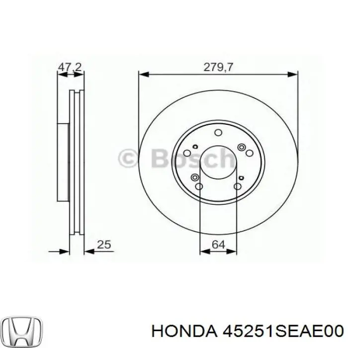 Диск переднього гальма Honda 45251SEAE00 ціна, від 33.04 USD
