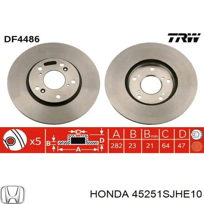 Диск переднього гальма Honda 45251SJHE10 ціна, від 46.09 USD