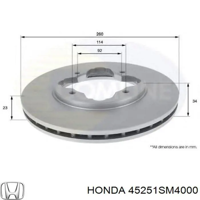 Диск переднього гальма Honda 45251SM4000 ціна, від 28.88 USD