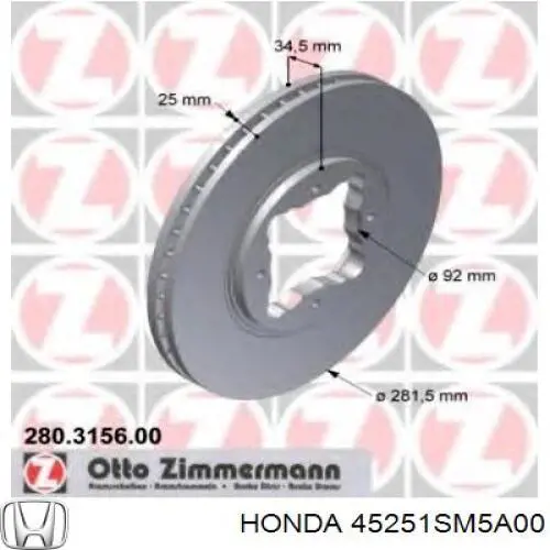 Диск переднього гальма Honda 45251SM5A00 ціна, від 26.92 USD