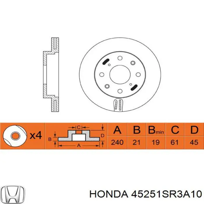 Диск переднього гальма Honda 45251SR3A10 ціна, від 26.42 USD