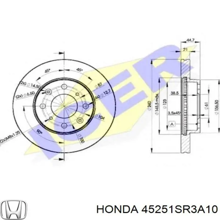 Диск переднього гальма Honda 45251SR3A10 ціна, від 26.42 USD