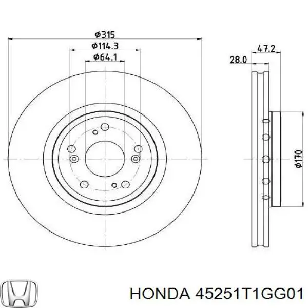 Купити 45251T1GG01 Honda Ротор гальмівний