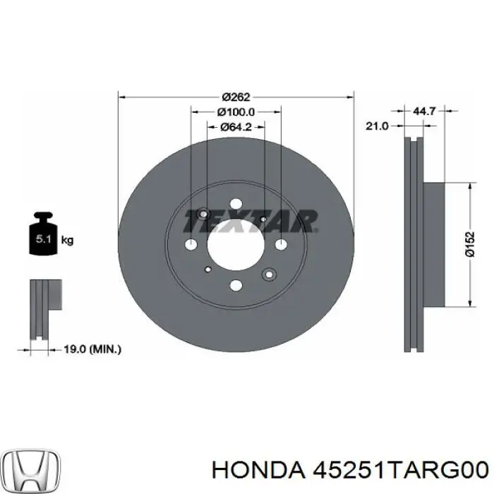 Гальмівні диски передні 45251TARG00 Honda