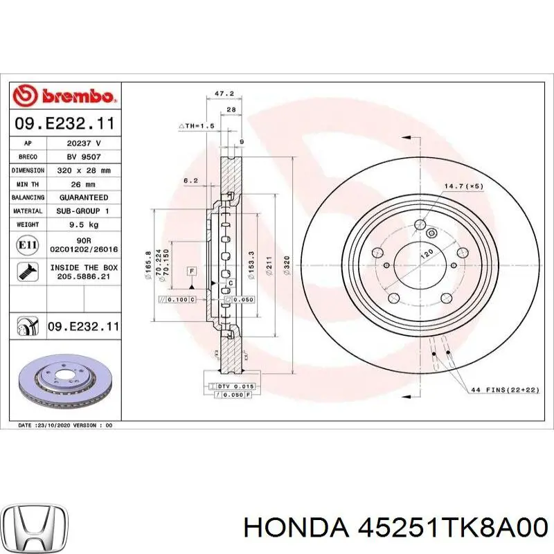 Диск гальмівний передній 45251TK8A00 Honda