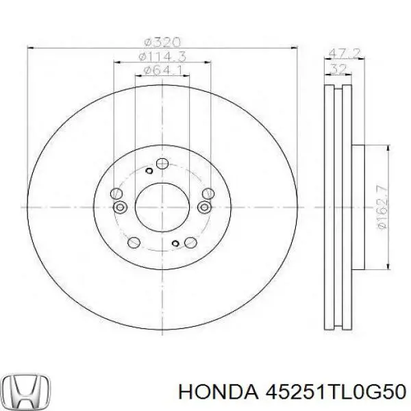 Диск переднього гальма Honda 45251TL0G50 ціна, від 68.85 USD