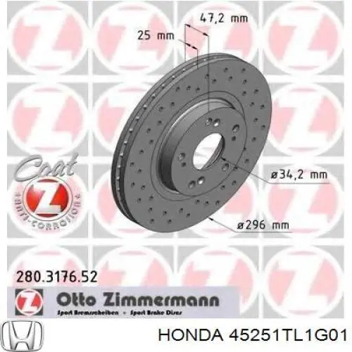 Купити 45251TL1G01 Honda Ротор гальмівний
