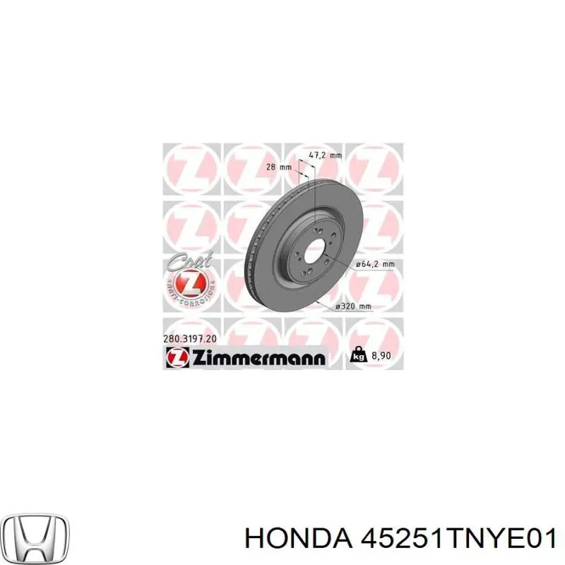 Диск переднього гальма Honda 45251TNYE01 ціна, від 81.03 USD