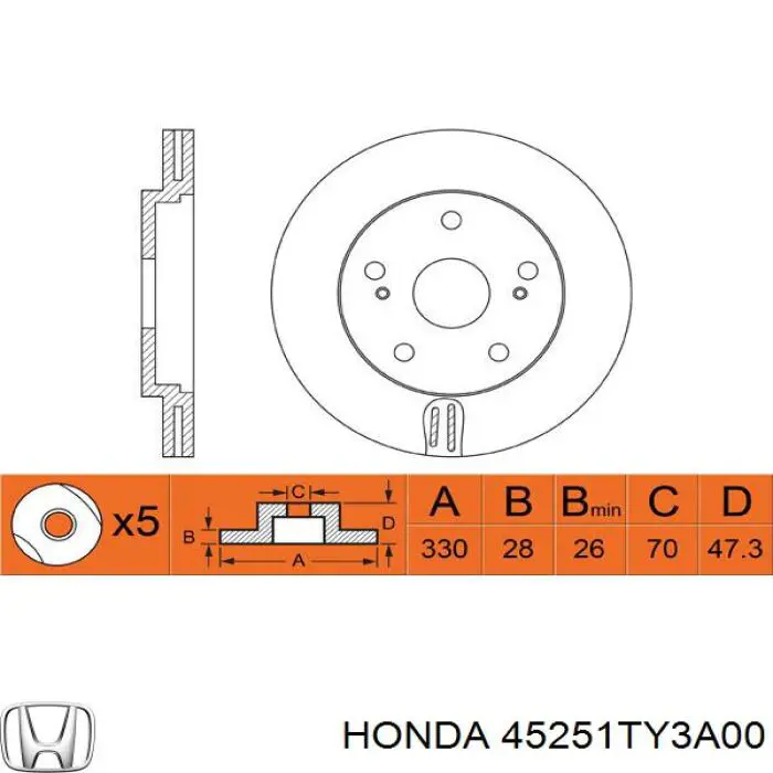 Диск переднього гальма Honda 45251TY3A00 ціна, від 91.01 USD