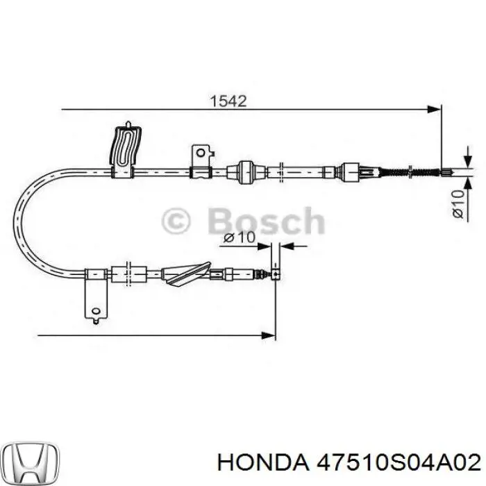 Трос стоянкового гальма задній правий Honda 47510S04A02 ціна, від 22.48 USD