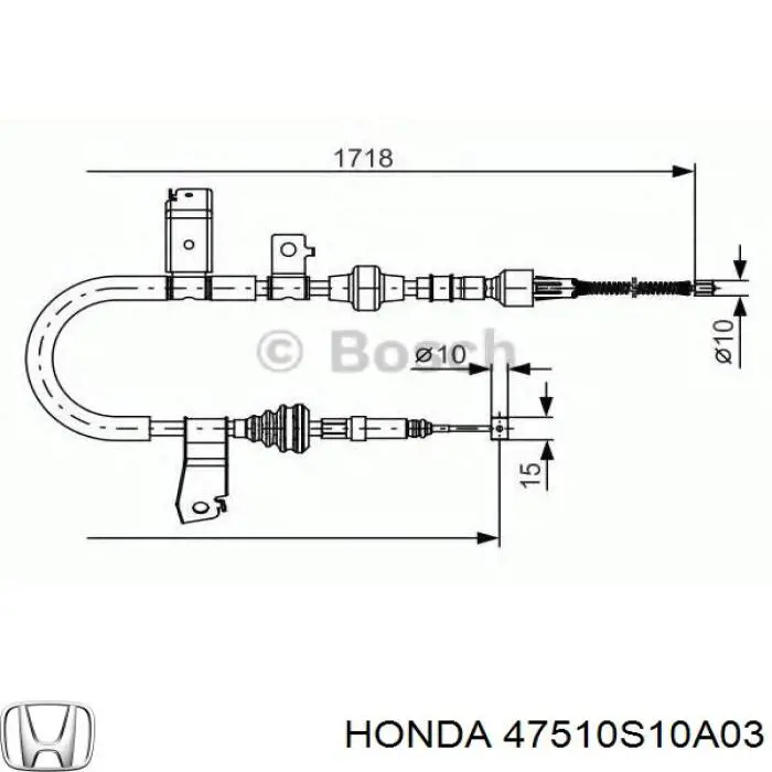 Трос стоянкового гальма задній правий Honda 47510S10A03 ціна, від 44.27 USD