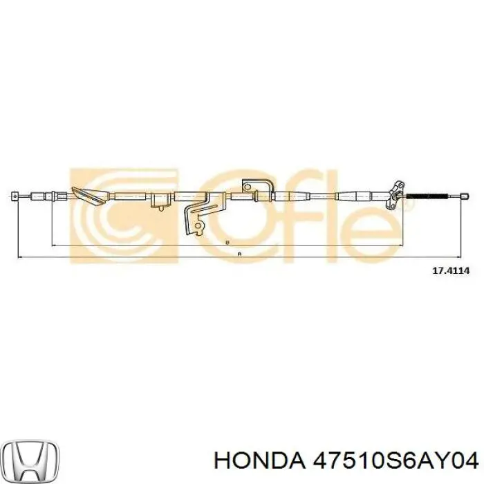 Трос ручного гальма задній, правий 47510S6AY04 Honda