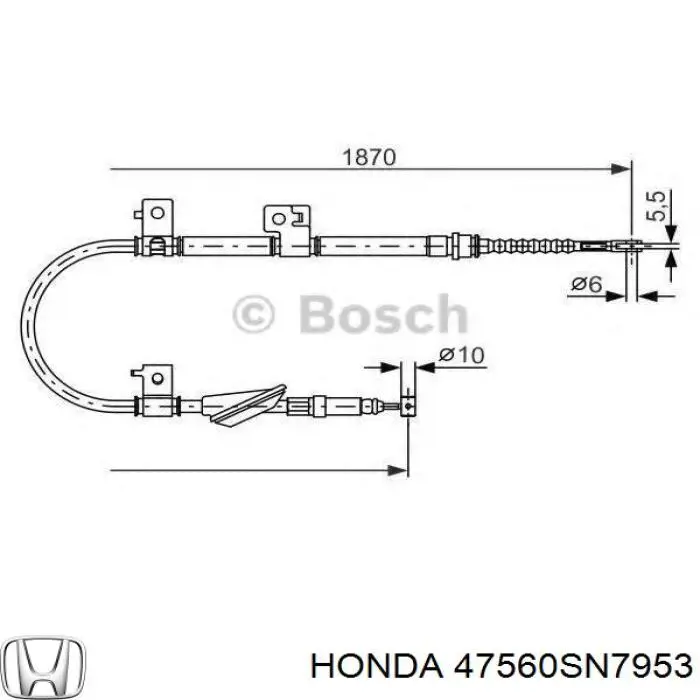 Трос стоянкового гальма задній лівий Honda 47560SN7953 ціна, від 21.72 USD