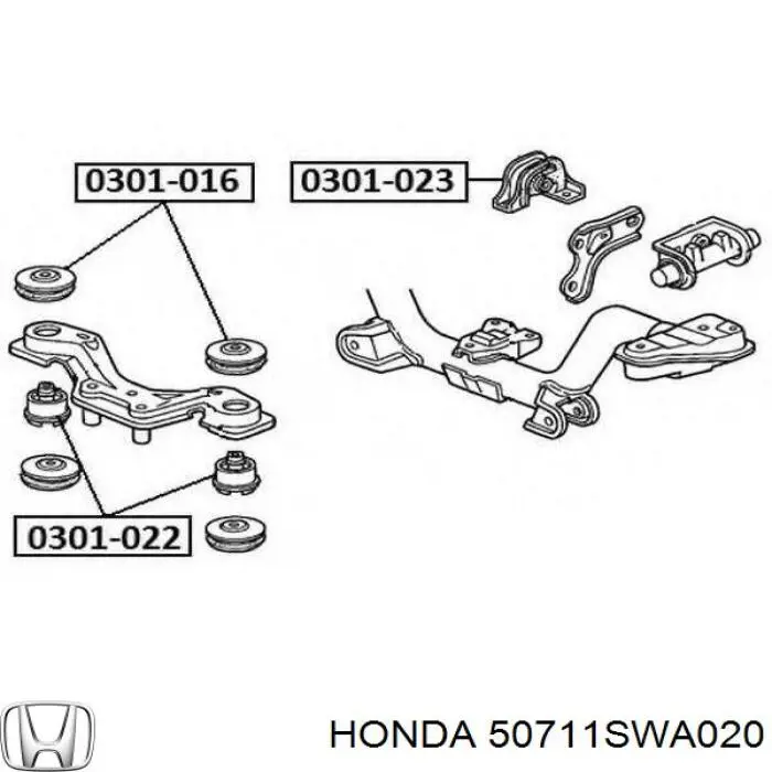 50711SWA020 Honda Сайлентблок траверси кріплення заднього редуктора, передній