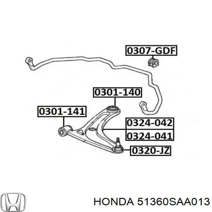 Важіль передньої підвіски нижній, лівий 51360SAA013 Honda