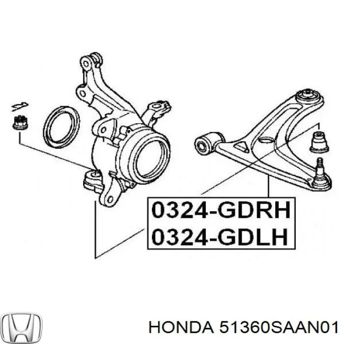 Важіль передньої підвіски нижній, лівий 51360SAAN01 Honda