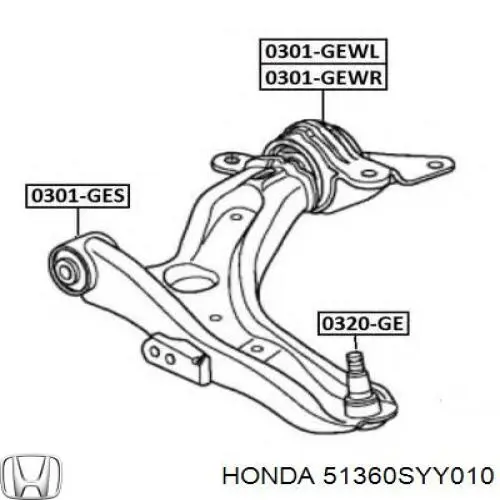 Важіль передньої підвіски нижній, правий Honda 51360SYY010 ціна, від 85.48 USD