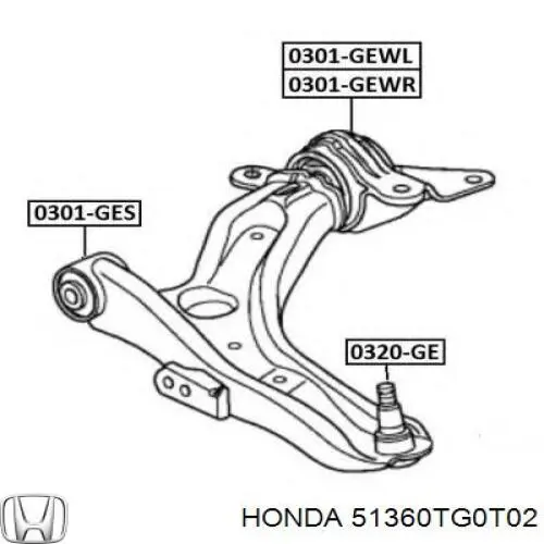 Важіль передній лівий Honda 51360TG0T02 ціна, від 81.79 USD