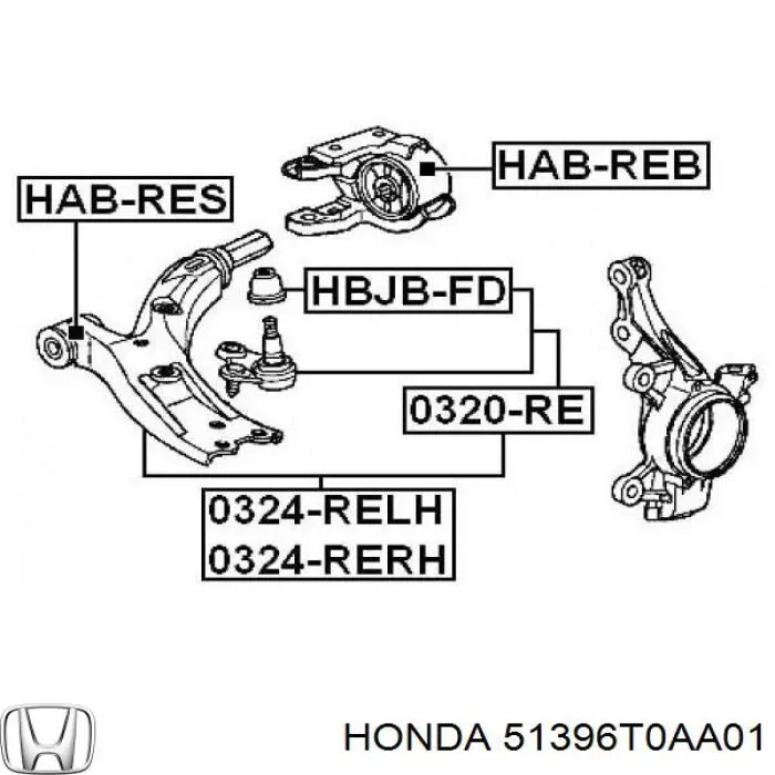 Сайлентблок нижнього важеля передньої підвіски Honda 51396T0AA01 ціна, від 51.46 USD