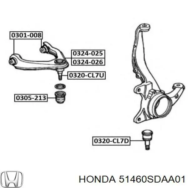 Важіль передньої підвіски верхній, лівий Honda 51460SDAA01
