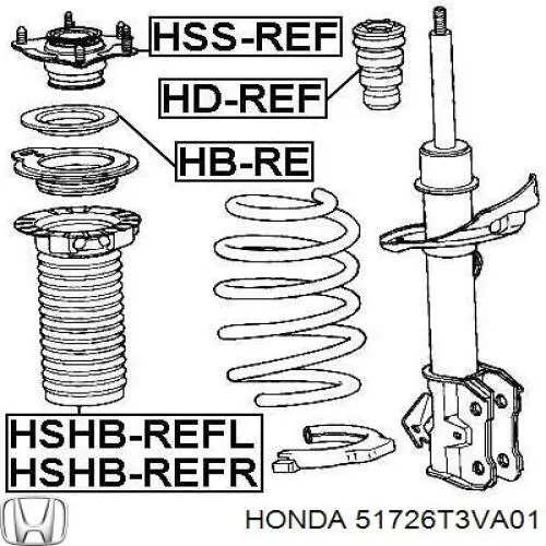 Підшипник опорний амортизатора, переднього Honda 51726T3VA01 ціна, від 18.24 USD
