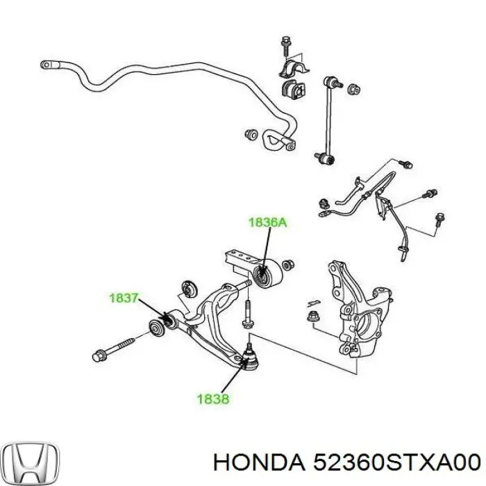 Важіль задньої підвіски нижній, лівий 52360STXA00 Honda