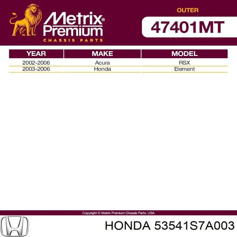 53541S7A003 Honda Зовнішній наконечник рульової тяги