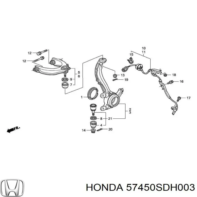 57450SDH003 Honda Датчик АБС (ABC) передній, правий