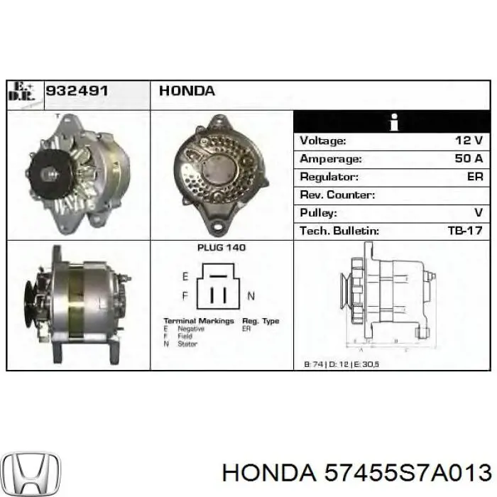 Датчик АБС (ABS) передній, лівий Honda 57455S7A013 ціна, від 44.29 USD