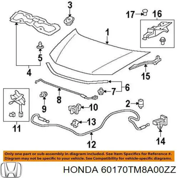 Купити 60170TM8A00ZZ Honda Шарнір капота лівий
