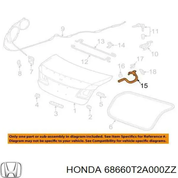 68660T2A000ZZ Honda Кріплення кришки багажника