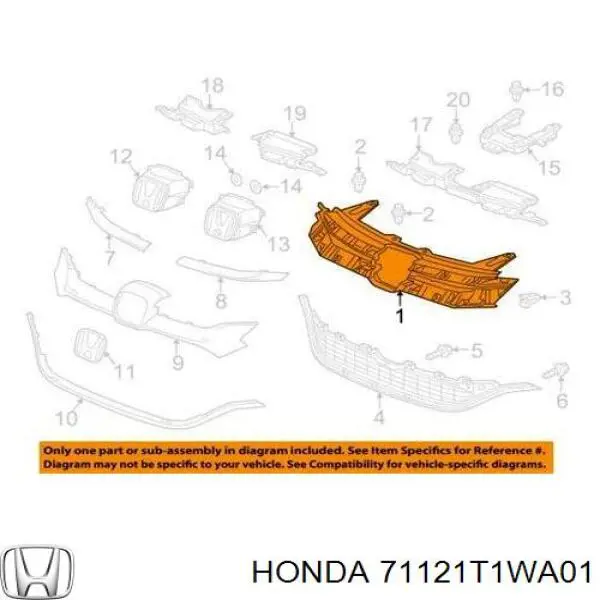 Облицювання радіатора Honda 71121T1WA01 ціна, від 51.66 USD