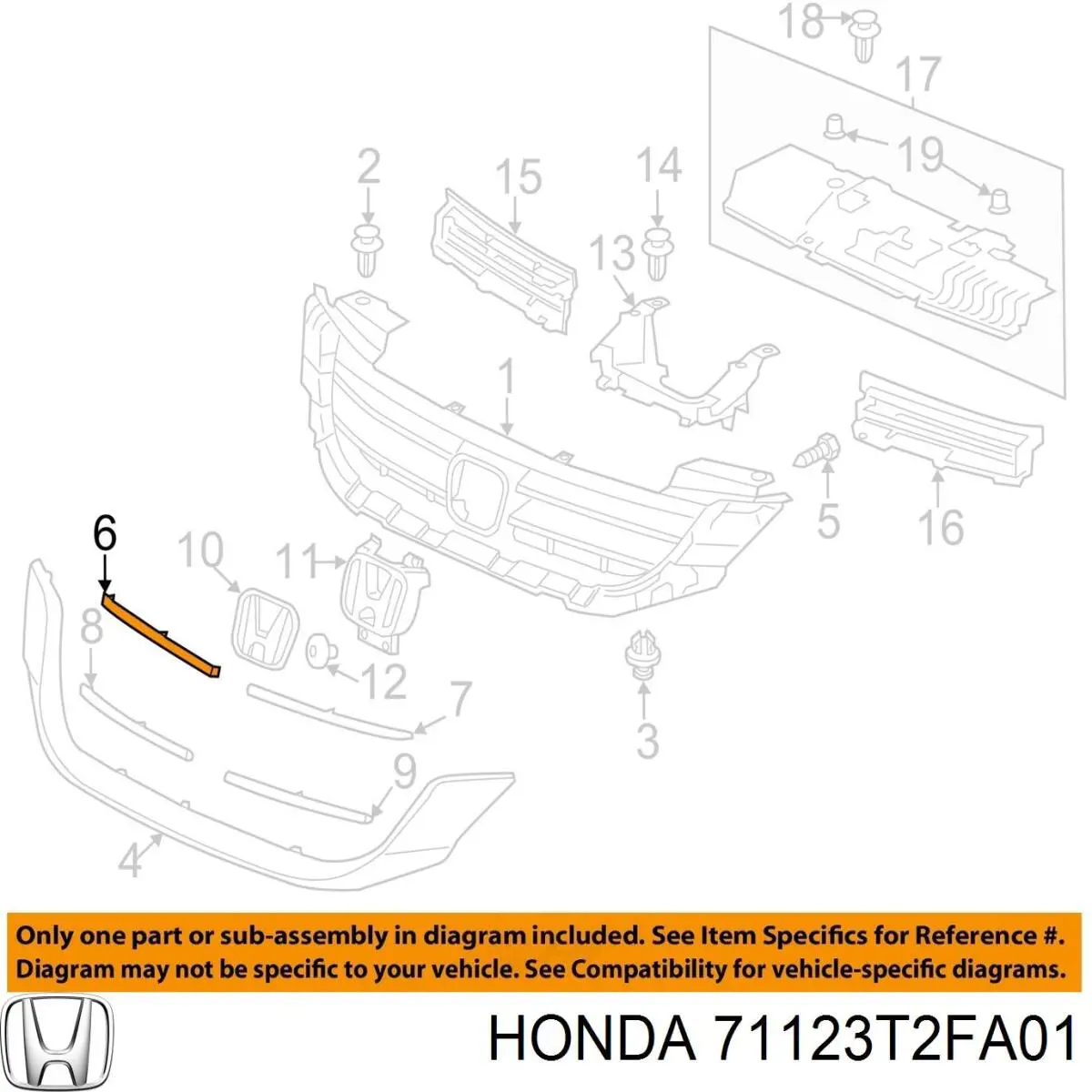 71123T2FA01 Honda Молдинг решітки радіатора, верхній