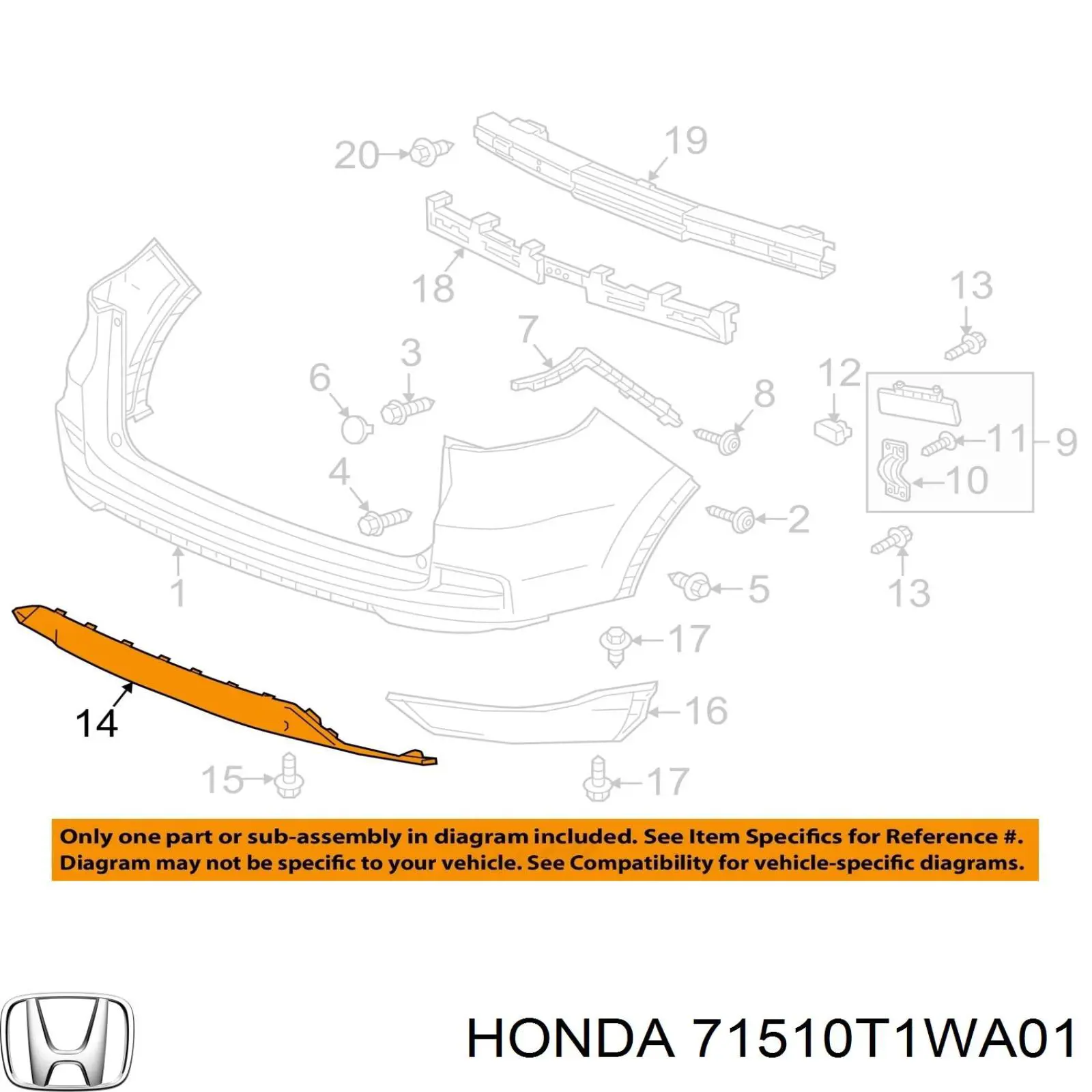 71510T1WA01 Honda Спідниця заднього бампера
